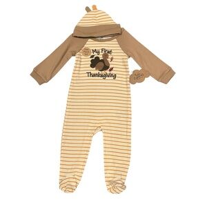 NWT Baby Essentials “My First Thanksgiving” 2 Pc Set Appliqué Embroidered 6M